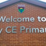 Amesbury CE Primary School steel sign close up